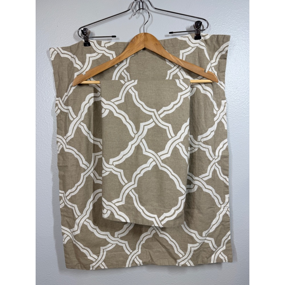Pottery Barn Kendra Trellis Pillow Shams Standard Tan White Linen Cotton Set 2pc - Picture 2 of 7